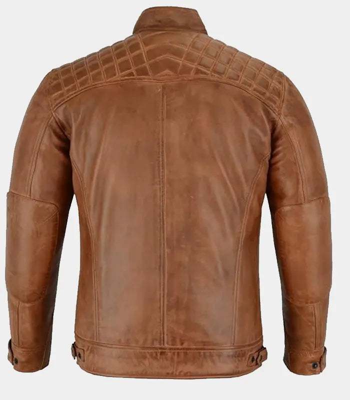 Men’s Cafe Racer Waxed Lambskin Austin Brown Jacket