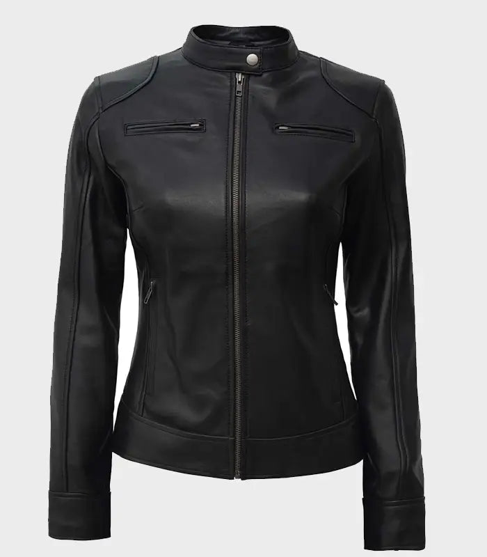 Womens Black Biker Leather Jacket