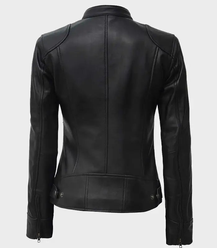 Womens Black Biker Leather Jacket