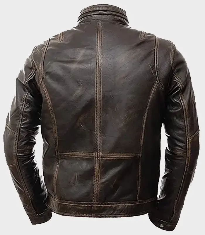 Men's Vintage Black Distressed Leather Biker Jacket