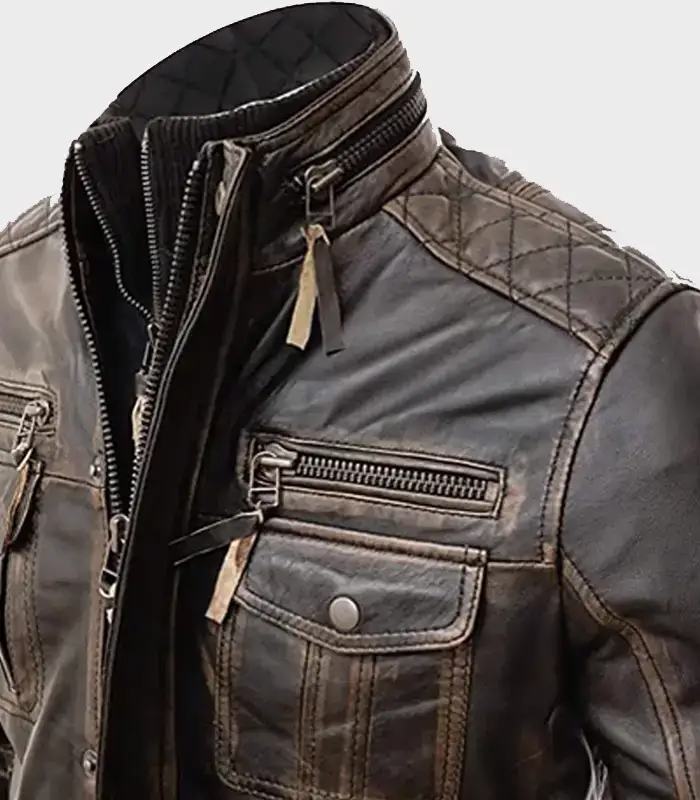 Men's Vintage Black Distressed Leather Biker Jacket