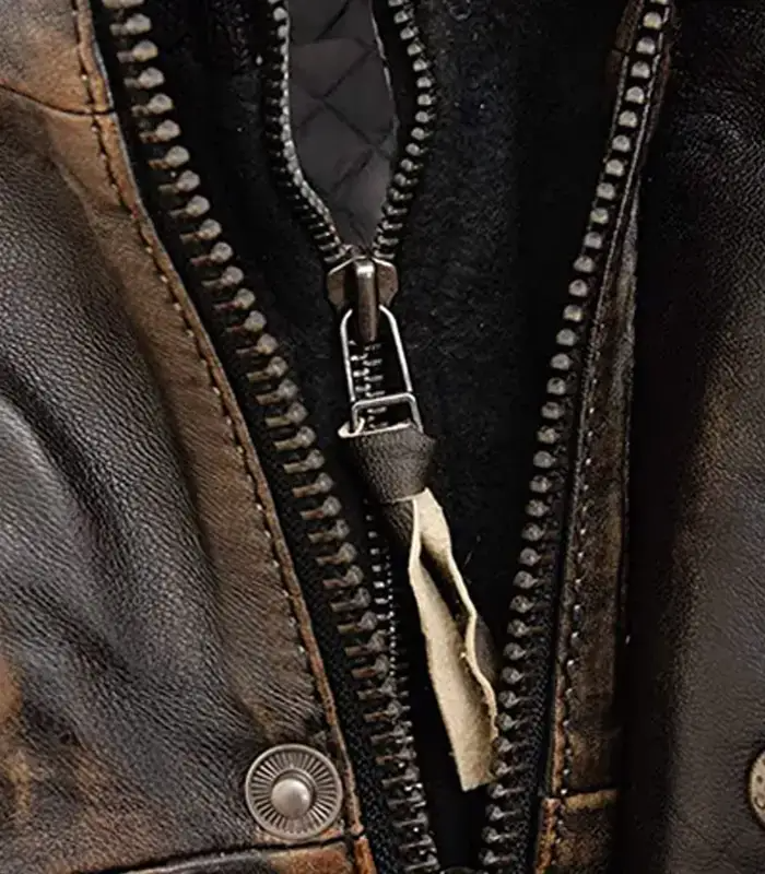 Men's Vintage Black Distressed Leather Biker Jacket