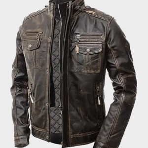 Men's Vintage Black Distressed Leather Biker Jacket