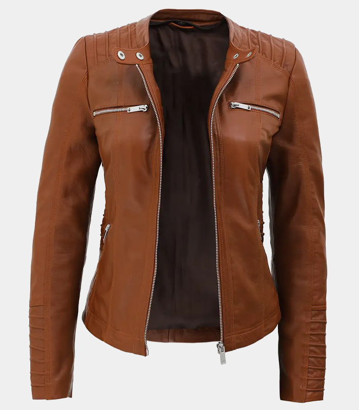 Women's Tan Faux Leather Biker Jacket with Removable Hoodie